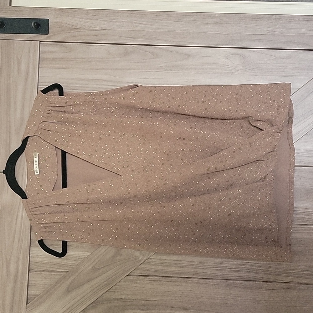 Alice & Olivia Taupe Shimmer Sleeveless Blouse Size Large